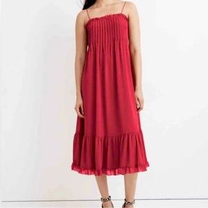 Madewell Pintuck Cami Midi Dress in Red Size 6